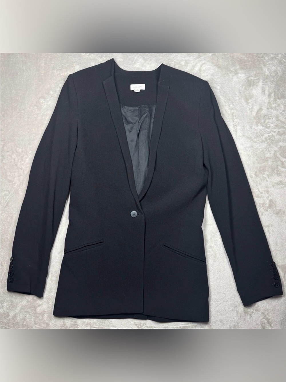 Witchery Black Slim Collar V Neck Single Button Closure Minimalist Blazer Size 8